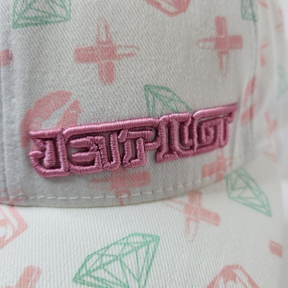 Jetpilot Cap: Cream - Lipstick Diamonds and Kisses‎ Pattern- Flexfit - OSFA Hat - Picture 2 of 14